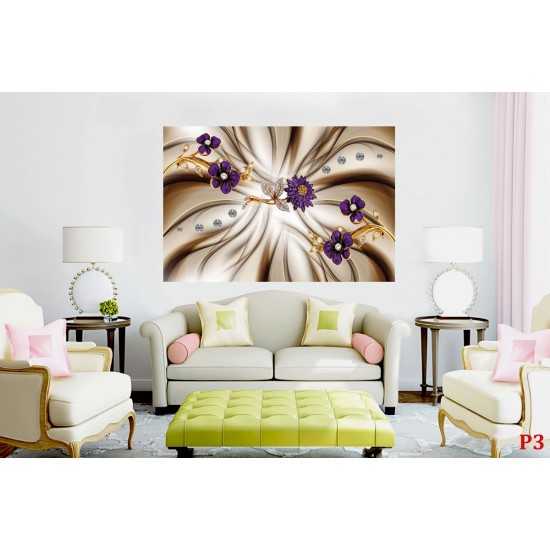Wall murals composition with diamond purple flowers in 2 variants Wall murals composition with diamond purple flowers in 2 variants