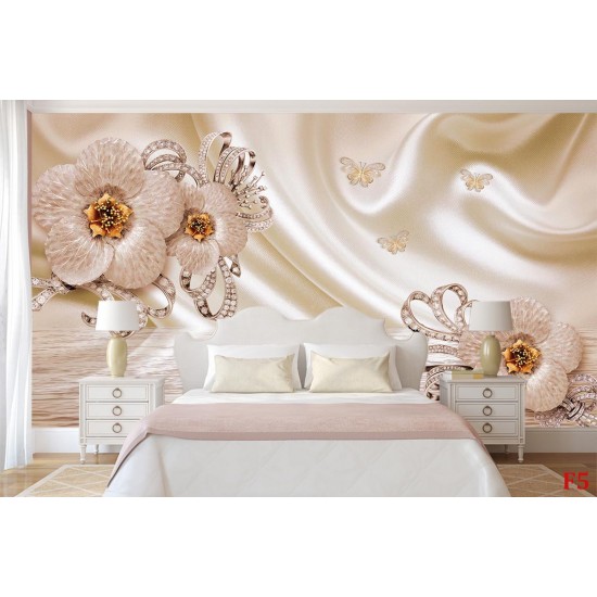 Wall murals diamond flowers in a warm nuance silk effect Wall murals diamond flowers in a warm nuance silk effect