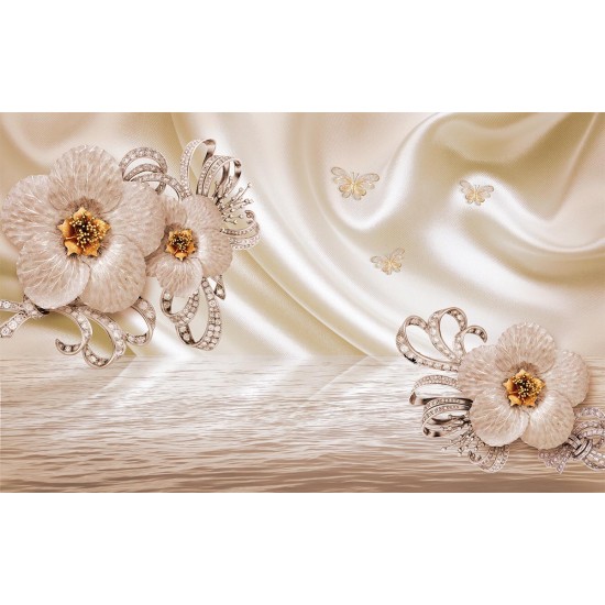 Wall murals diamond flowers in a warm nuance silk effect Wall murals diamond flowers in a warm nuance silk effect