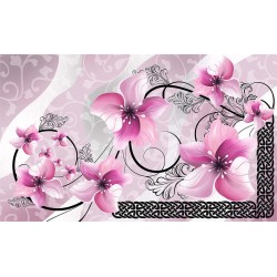 Wall murals painted flowers in pink and black ornaments