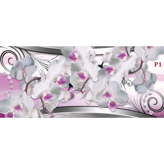 Wall murals 3d white orchids on a background metallic abstract Wall murals 3d white orchids on a background metallic abstract