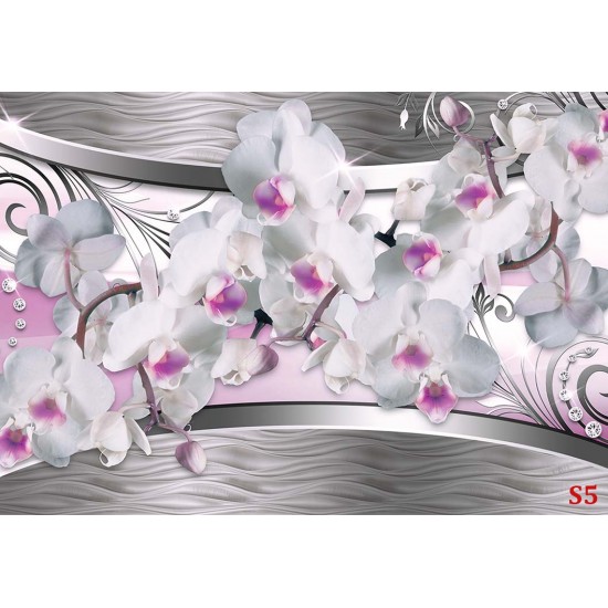 Wall murals 3d white orchids on a background metallic abstract Wall murals 3d white orchids on a background metallic abstract