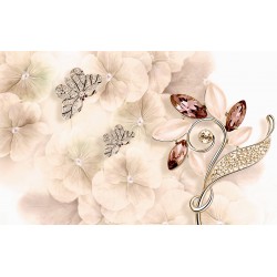 Wall murals gentle flowers with jewels and butterflies 2 colors