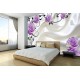 Wall murals pink or purple roses on white silk background 2 colors