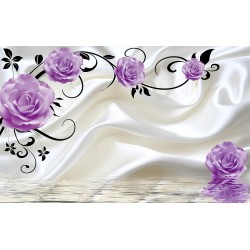 Wall murals pink or purple roses on white silk background 2 colors