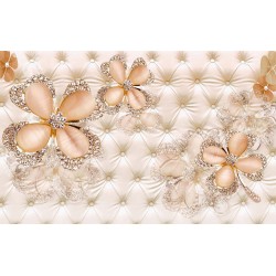 Wall murals diamond flowers of upholstery leather beige shade