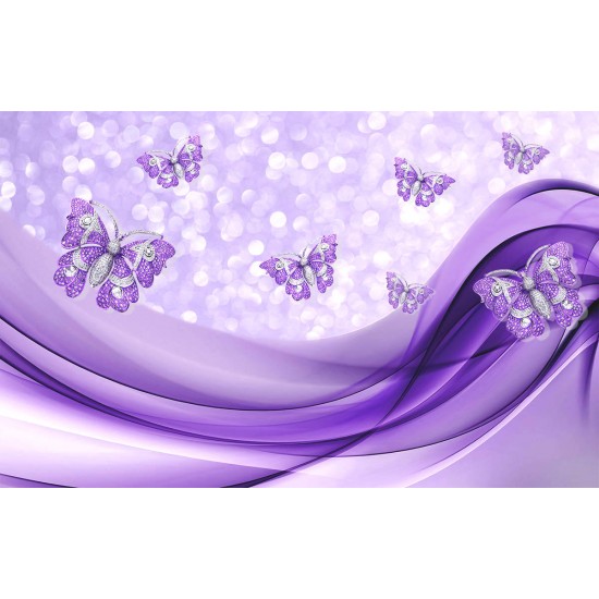 Wall murals abstract with diamond butterflies in purple and golden Wall murals abstract with diamond butterflies in purple and golden