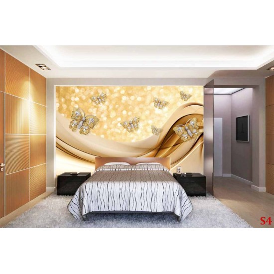 Wall murals abstract with diamond butterflies in purple and golden Wall murals abstract with diamond butterflies in purple and golden