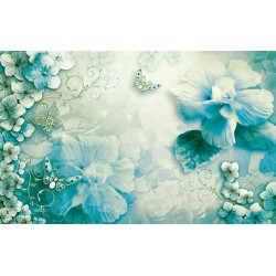 Photo murals gentle floral composition in turquoise color and butterflies