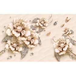 Wall murals porcelain flowers with diamonds with large pearls in 2 variants