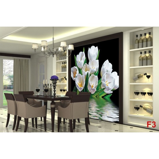 Photo mural bouquet tulips with water reflection black background Photo mural bouquet tulips with water reflection black background