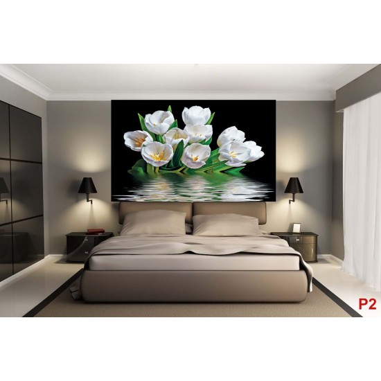 Photo mural bouquet tulips with water reflection black background Photo mural bouquet tulips with water reflection black background