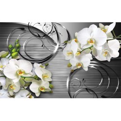 Photo mural twigs of white orchids on a geometric background