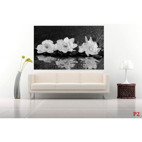 Wallpapers mural red roses and black spa stones