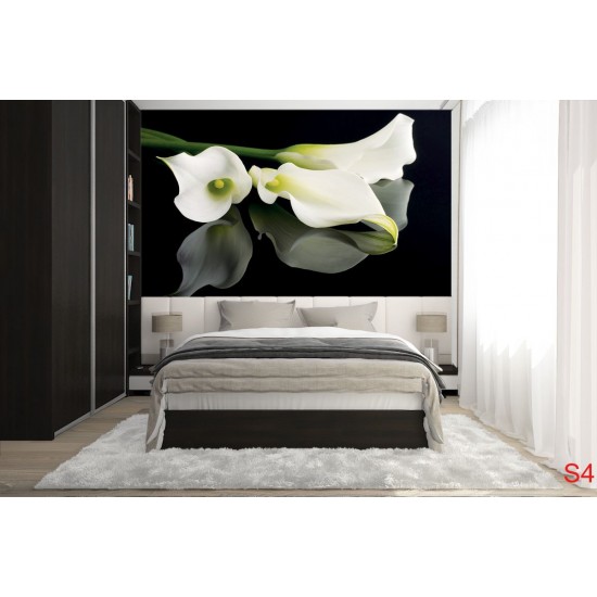 Photo mural white flowers on a black background mirror Photo mural white flowers on a black background mirror