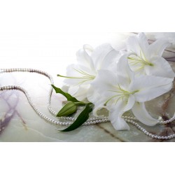 Wall murals fresh white lilies with and pearl garland