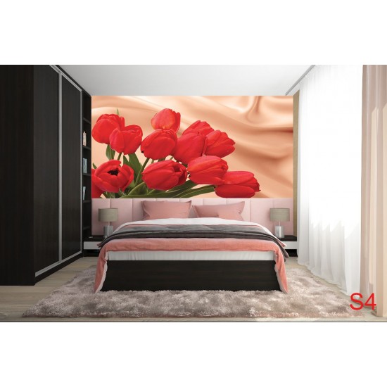 Wallpapers mural red tulips on a background of silk