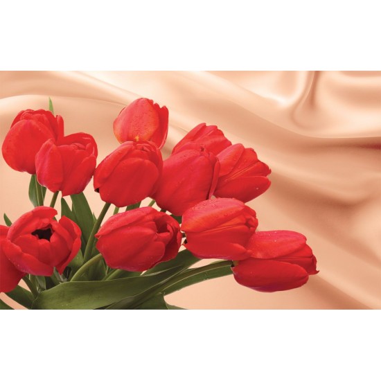 Wallpapers mural red tulips on a background of silk