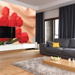 Wallpapers mural red tulips on a background of silk Wallpapers mural red tulips on a background of silk
