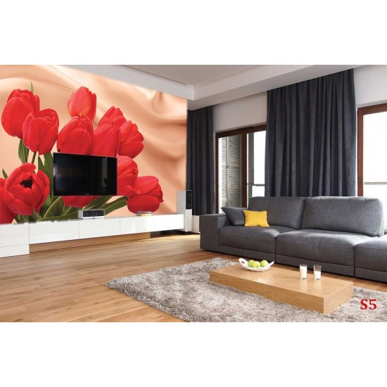 Wallpapers mural red tulips on a background of silk