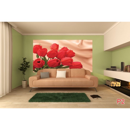 Wallpapers mural red tulips on a background of silk