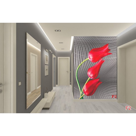 Wallpapers mural red tulips on gray figural background