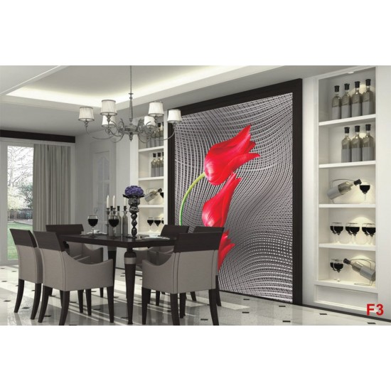 Wallpapers mural red tulips on gray figural background