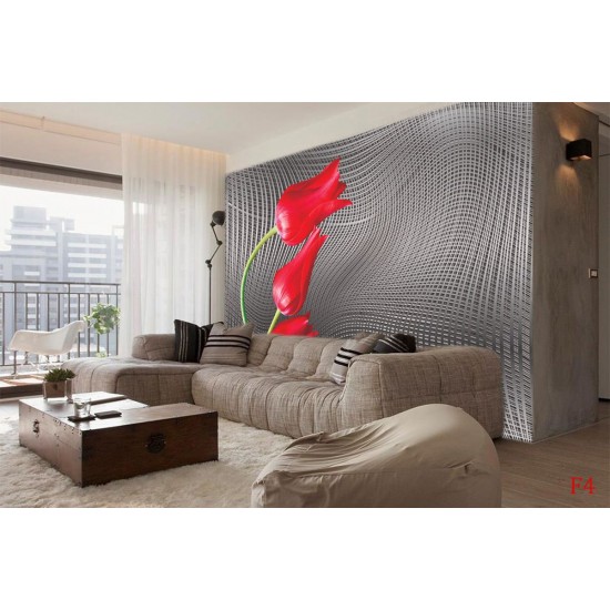 Wallpapers mural red tulips on gray figural background