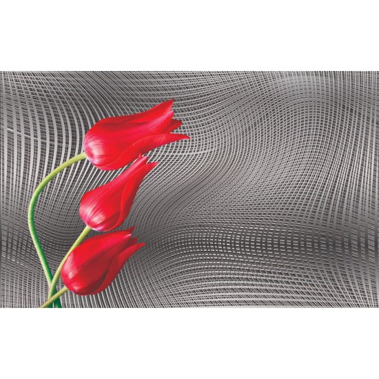 Wallpapers mural red tulips on gray figural background