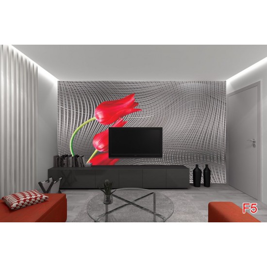 Wallpapers mural red tulips on gray figural background