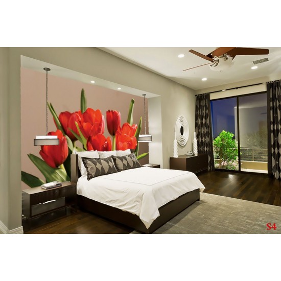 Wallpapers mural red tulips on beige background Wallpapers mural red tulips on beige background