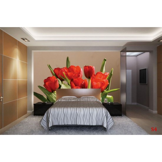 Wallpapers mural red tulips on beige background Wallpapers mural red tulips on beige background