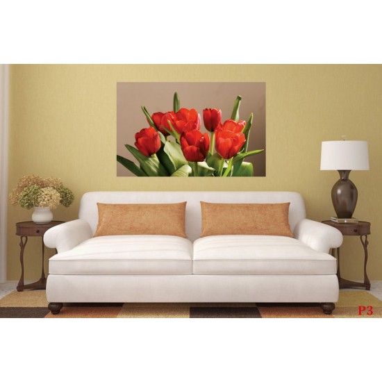 Wallpapers mural red tulips on beige background Wallpapers mural red tulips on beige background