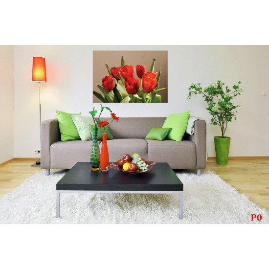 Wallpapers mural red tulips on beige background Wallpapers mural red tulips on beige background