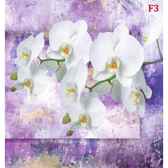 Wall mural white orchids on wall art in purple Wall mural white orchids on wall art in purple