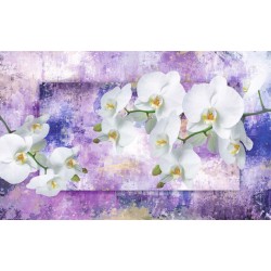 Wall mural white orchids on wall art in purple