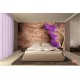 Photo mural purple tulips on a wooden based Photo mural purple tulips on a wooden based