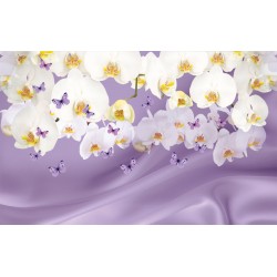 Wallpapers mural white orchids of purple silk with and without butterflies
