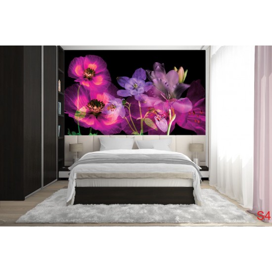 Wall murals ethereal composition of flowers on a black background