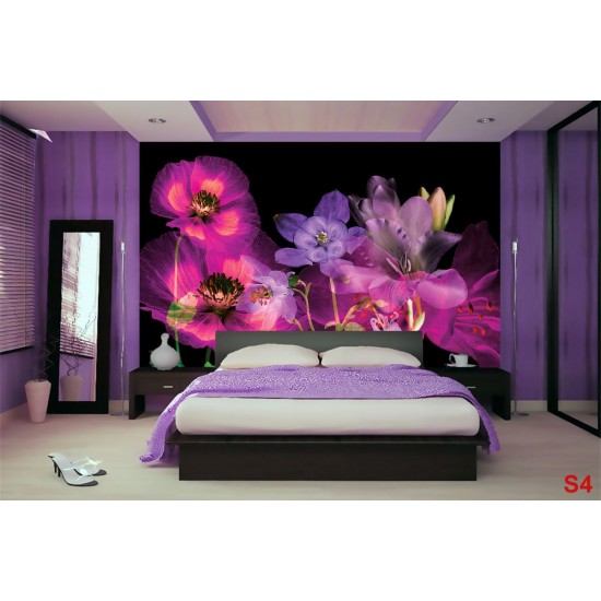 Wall murals ethereal composition of flowers on a black background