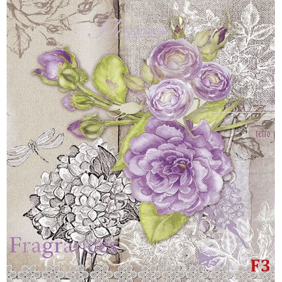 Wall mural retro card with purple roses in vintage style