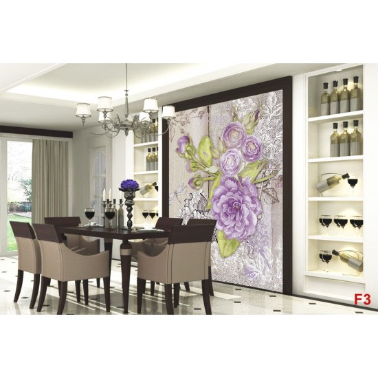 Wall mural retro card with purple roses in vintage style