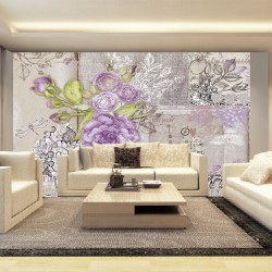 Wall mural retro card with purple roses in vintage style Wall mural retro card with purple roses in vintage style