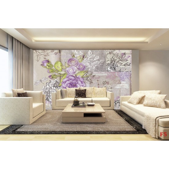 Wall mural retro card with purple roses in vintage style