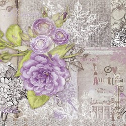 Wall mural retro card with purple roses in vintage style