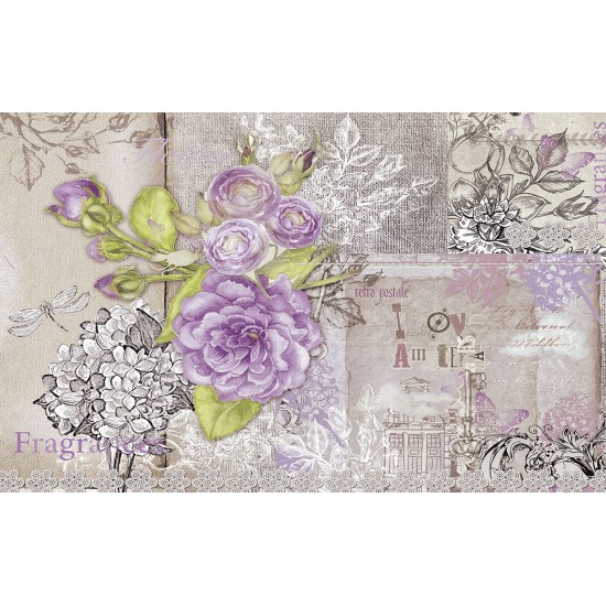 Wall mural retro card with purple roses in vintage style