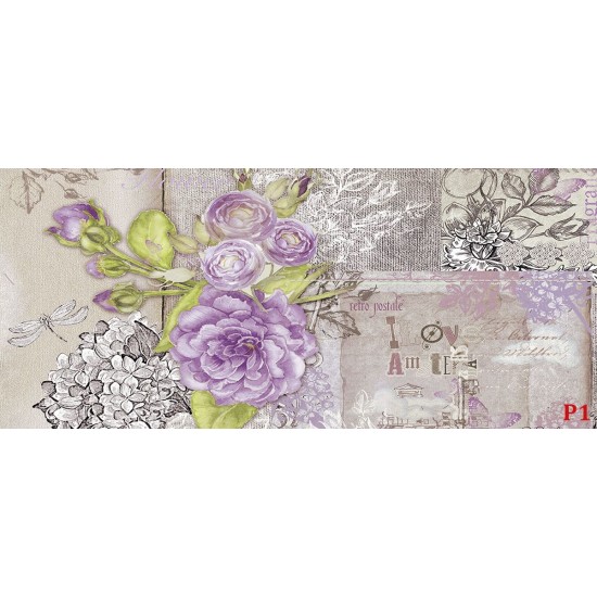 Wall mural retro card with purple roses in vintage style