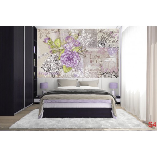 Wall mural retro card with purple roses in vintage style