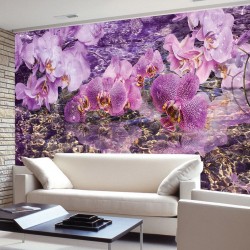 Photo murals purple orchids and submerged rocks