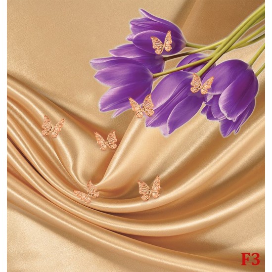 Wall mural purple tulips of a beige silk with butterflies Wall mural purple tulips of a beige silk with butterflies